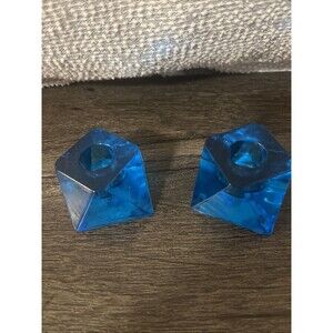 NYBRO SWEDEN Heavy Blue Candle Holders Geometric Mod MCM